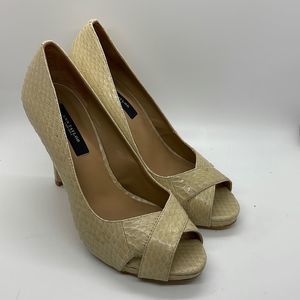 Ann Taylor Cream Textured Peep-Toe Heels